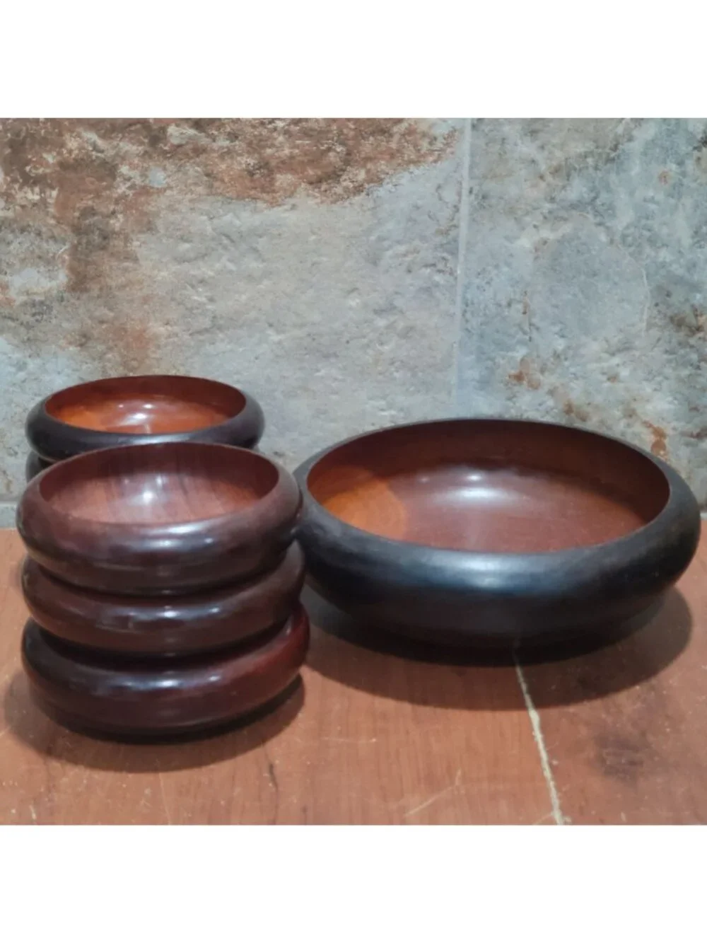 7 Piece Mahogany Wooden Salad Serving Bowl Set